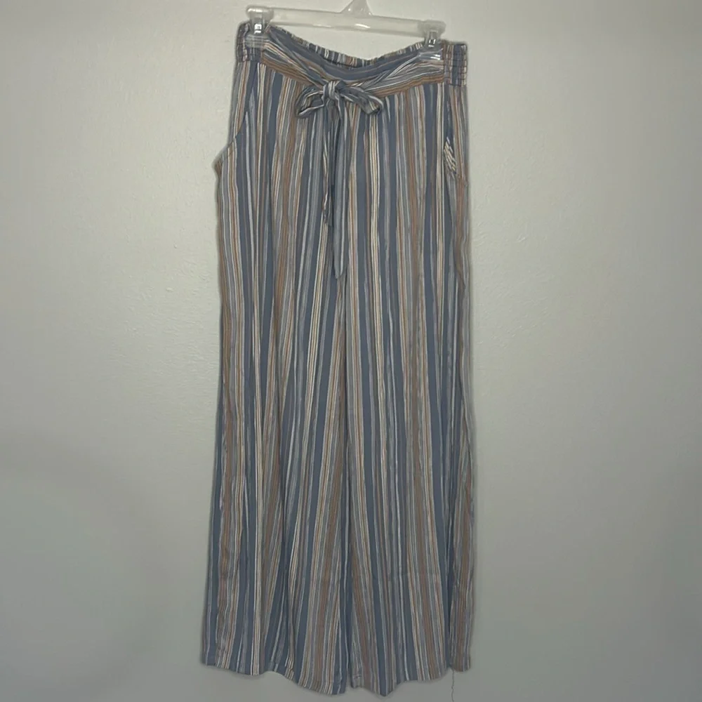 NWT ANGIE Womens Striped Wide Leg Pants with Tie Large Blue - Picture 2 of 11